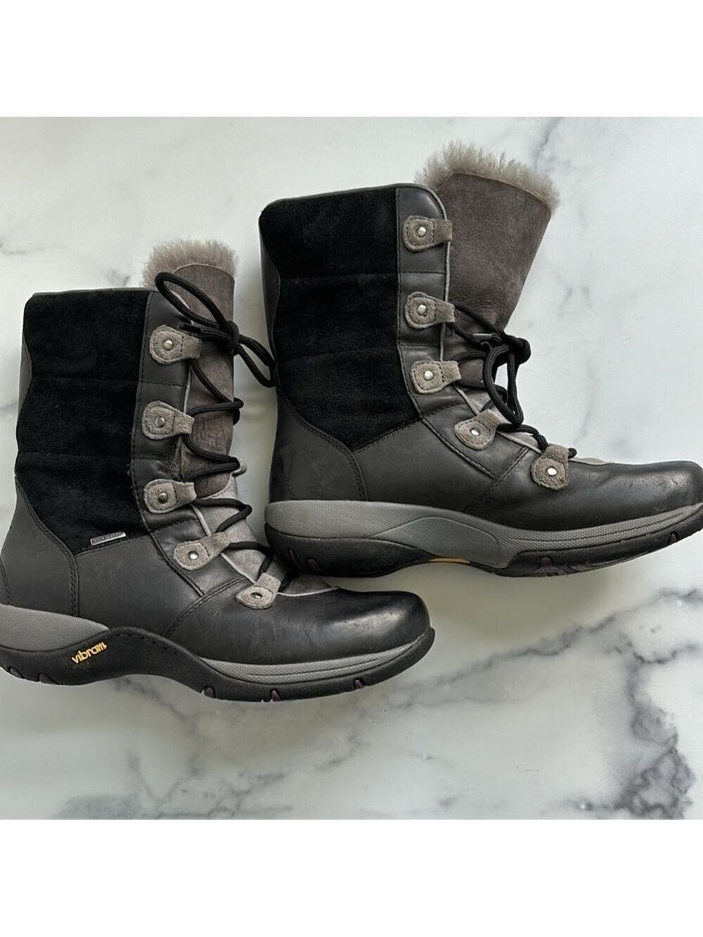 Dansko Camryn Black Nubuck Winter Lace Up Boot w/ Real Fur Lining Size 36